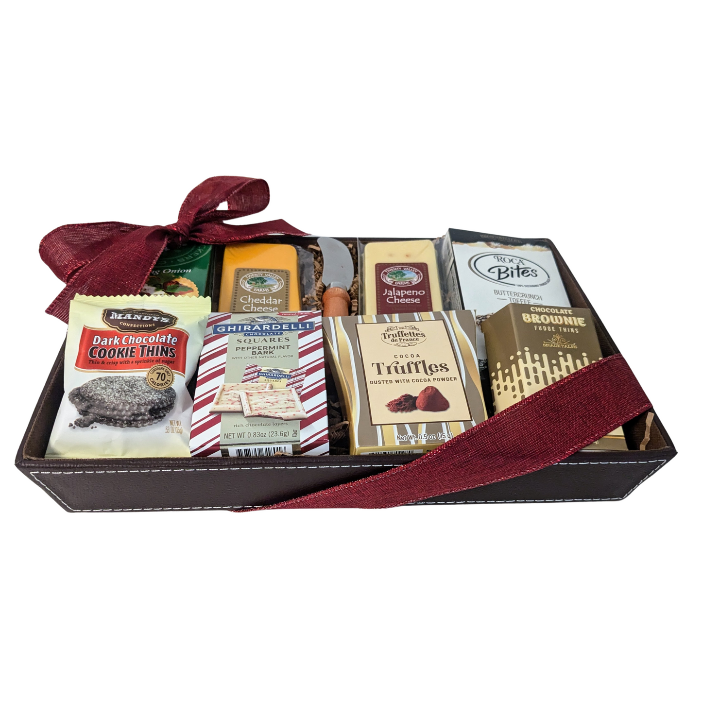 Christmas Gift Baskets - Faux Leather Tray with Chocolates & Cheese