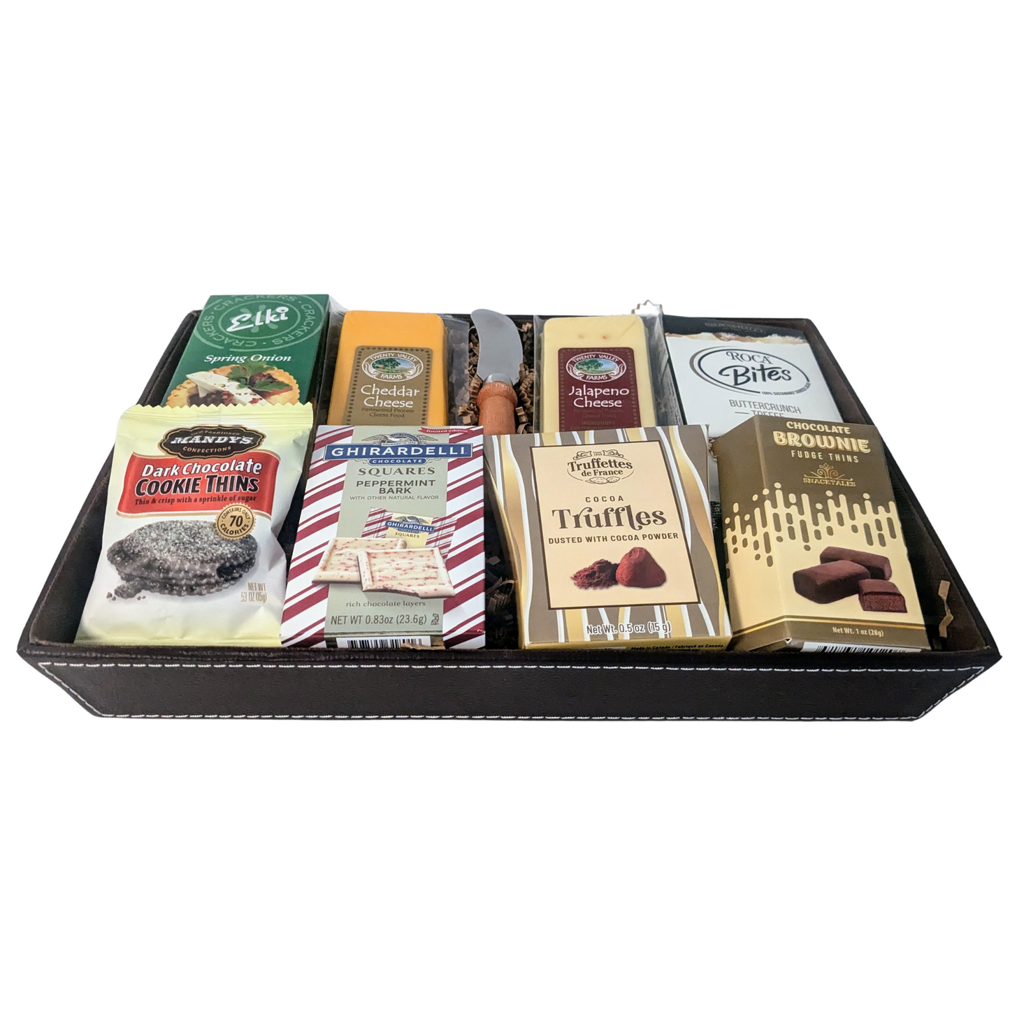 Christmas Gift Baskets - Faux Leather Tray with Chocolates & Cheese