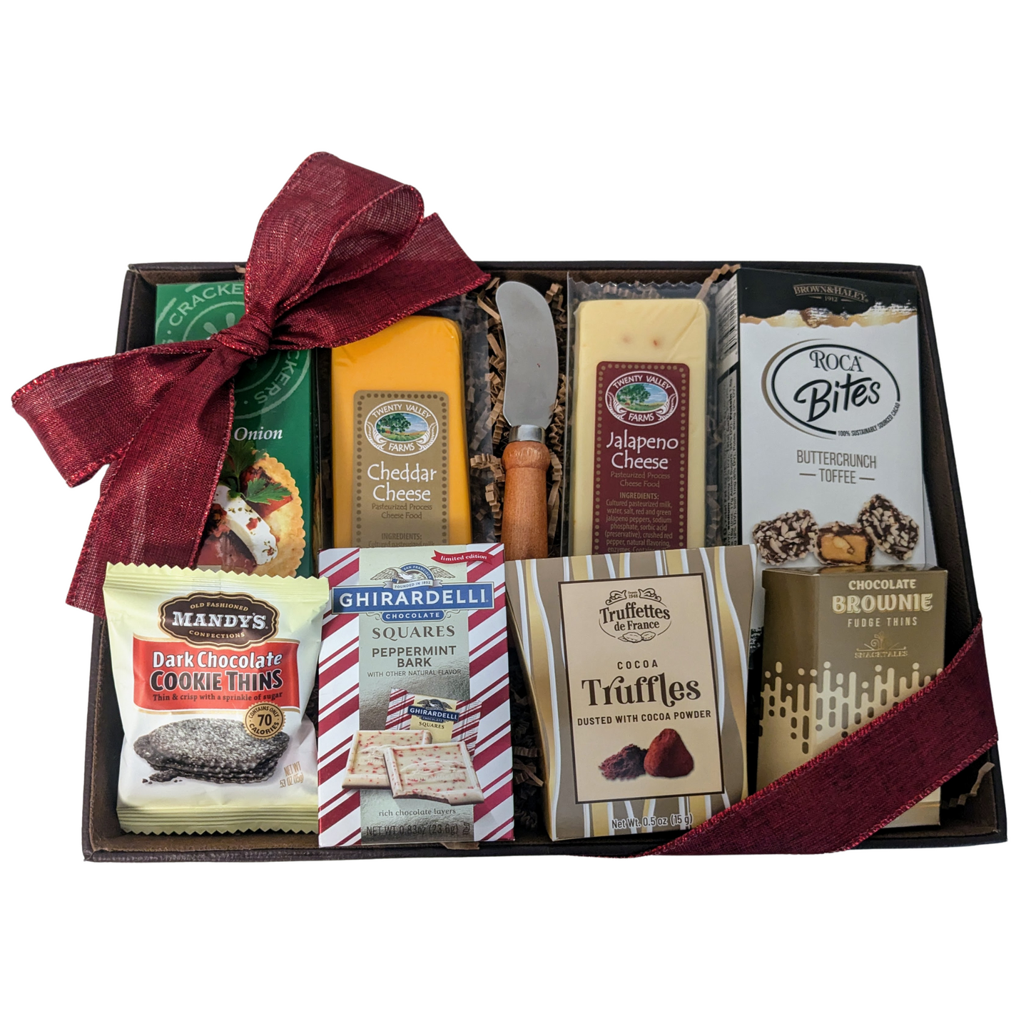 Christmas Gift Baskets - Faux Leather Tray with Chocolates & Cheese