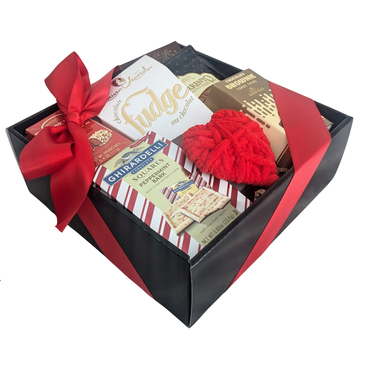 Valentines Day Gift Box with chocolates, hot cocoa and plush mini heart keepsake